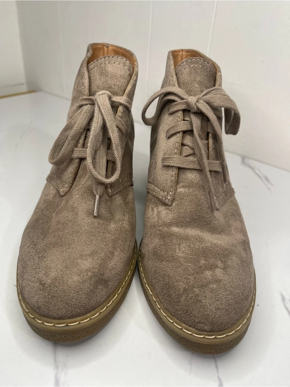 Universal Thread Taupe Suede Lace-Up Ankle Booties Size 7.5
